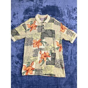 Caribbean Joe Mens Hawaiian Floral Print Polo Shirt Size M Multicolor